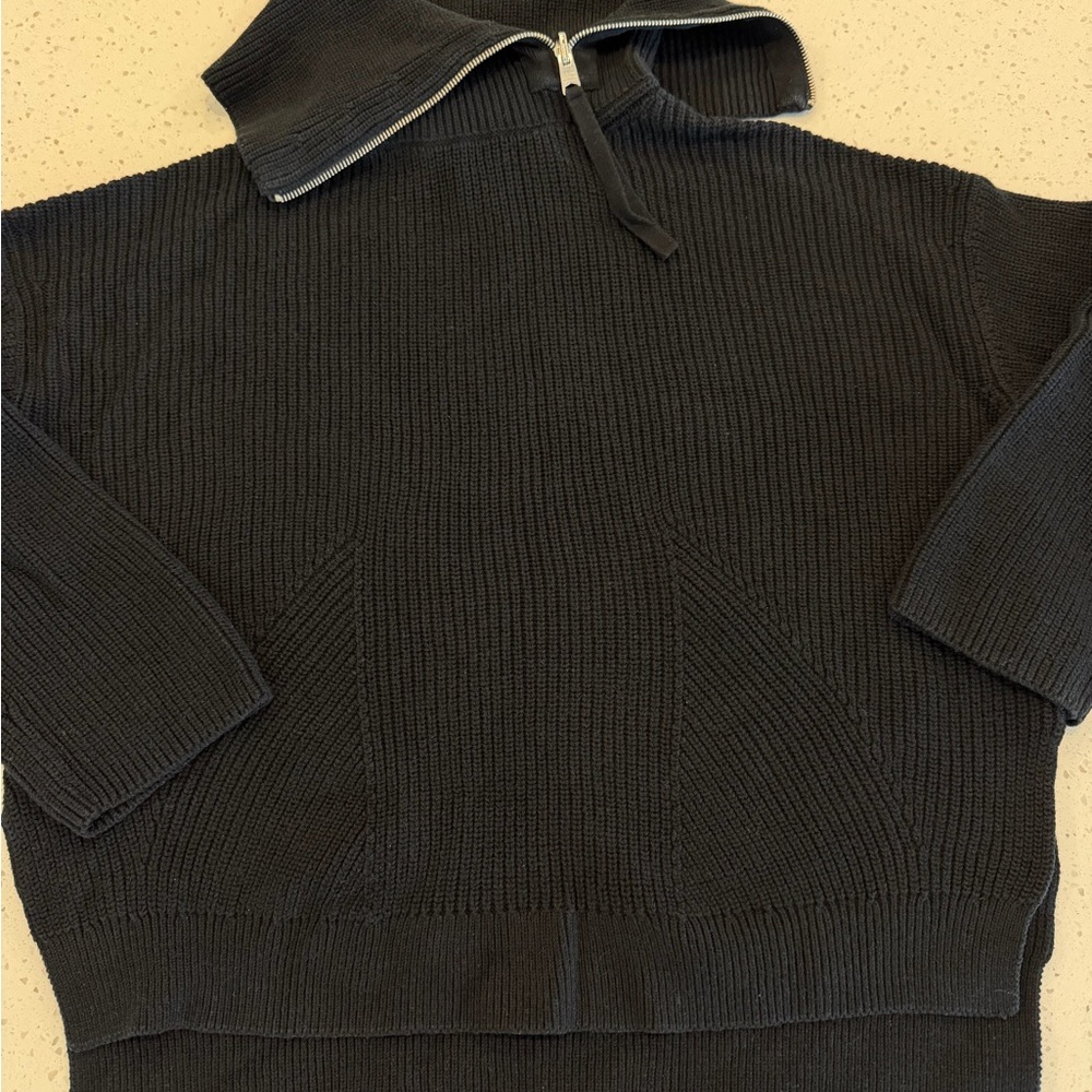 All Saints Women’s Black Zip-Front Rib Knit Sweater Black Cotton Cardigan M